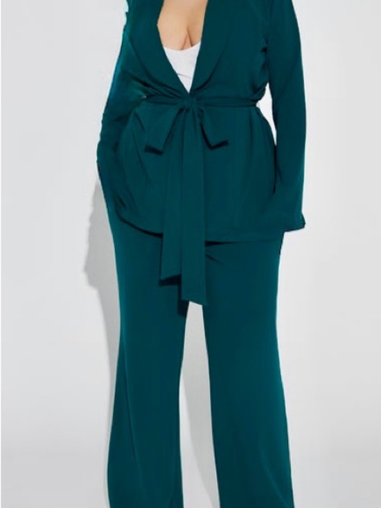 Fashion Nova Pants - Teal Wide-Leg Pants Suit with Tie-Waist